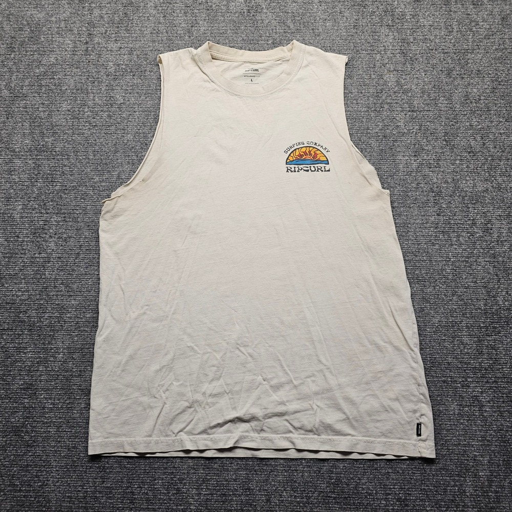 Rip Curl Mens Large Beige Surfing Company Graphic Muscle Tank Top Sleeveless Tee